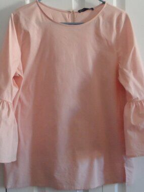 Gibson Peachy-Pink Bell Sleeved Cotton Blouse Size Lg